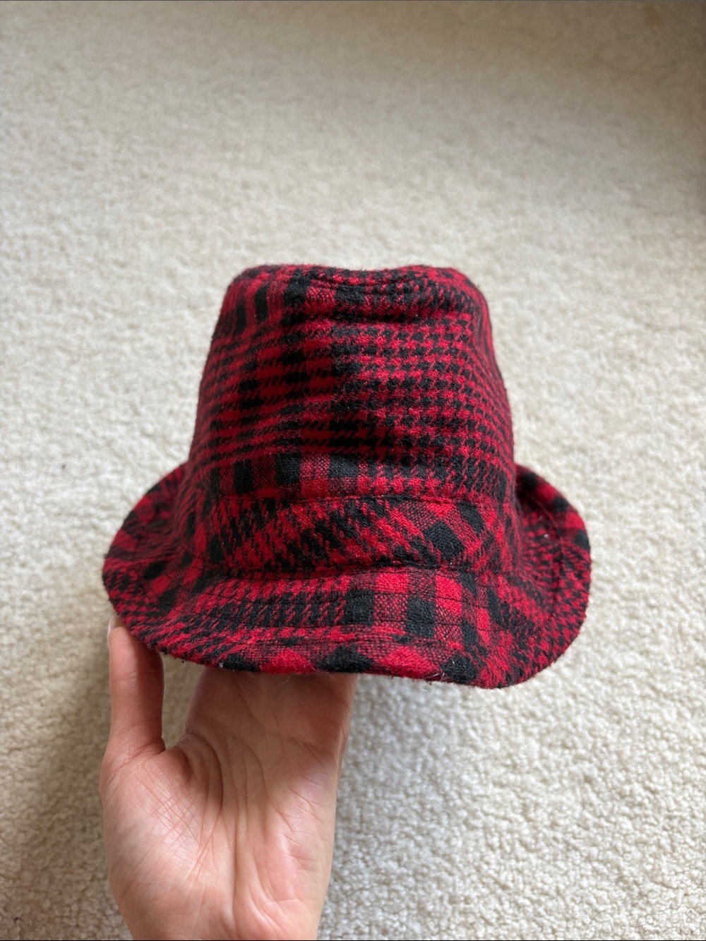 Kids Red & Black Plaid Hat